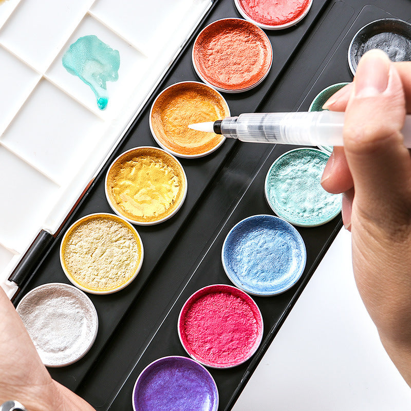 12 Watercolor Paints With Brush Set